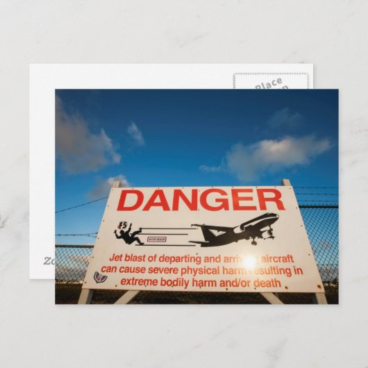 Warnschild in der Nähe des Flughafens St. Maarten Postkarte (Vorne/Hinten)