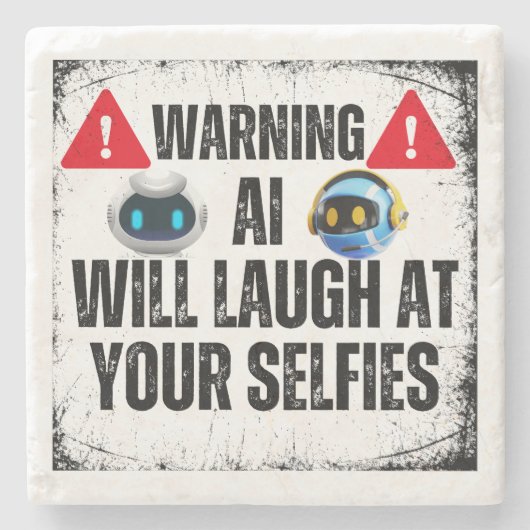 Warnung: AI lacht über Ihre Selfids.w Steinuntersetzer (Vorderseite)