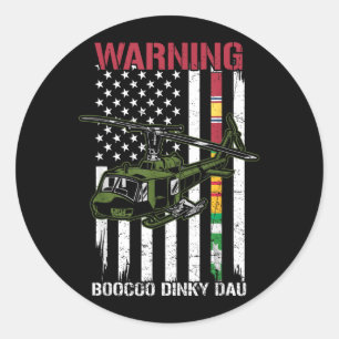 Warnung Boocoo Dinky Dau Flagge Vietnam Veteran Hu Runder Aufkleber