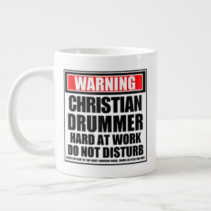 Warnung Christlicher Drummer bei der Arbeit Jumbo-Tasse