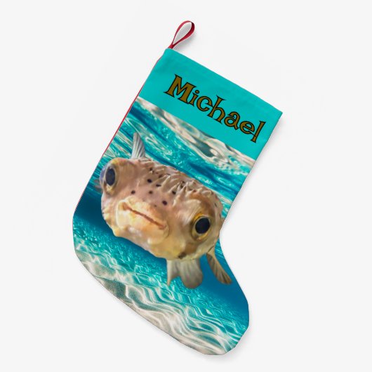 Warnung der Fische: Funny Puffer Fish: Kann unter  Kleiner Weihnachtsstrumpf (Vorderansicht (hängend))