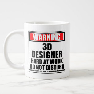 Warnung des 3D-Designers bei der Arbeit stört nich Jumbo-Tasse