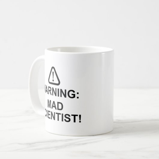 Warnung des Mad Scientist Kaffeetasse (Vorderseite Links)