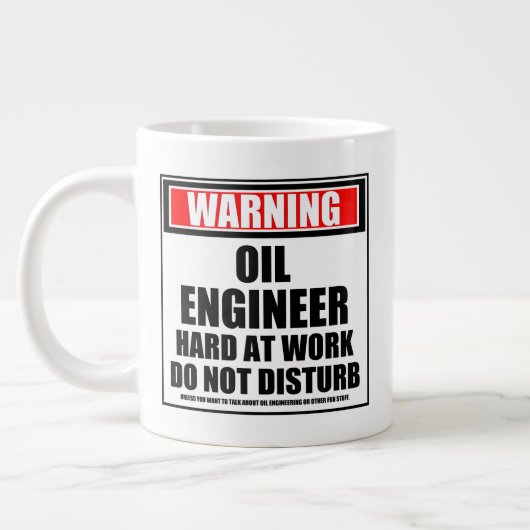 Warnung des Ölingenieurs bei harter Arbeit stört n Jumbo-Tasse (Links)