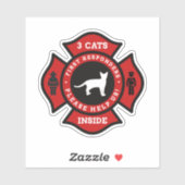 Warnung für drei Katzen als Haustiere im Feuermini Aufkleber (Blatt)