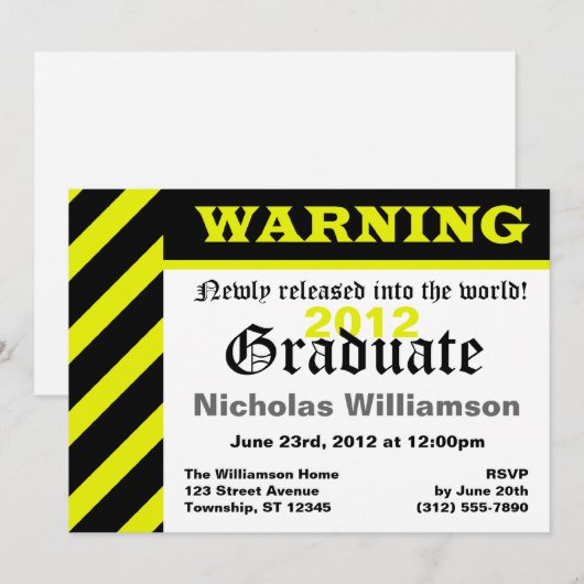 Warnung: Graduate - Party Einladungen (Vorne/Hinten)