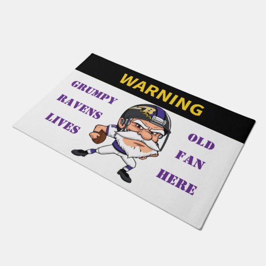 Warnung Grumpy Old Ravens Fan lebt hier Fußmatte (Schrägansicht)