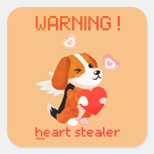 WARNUNG... HERZSTEALER niedlicher Hund Valentinsta Quadratischer Aufkleber