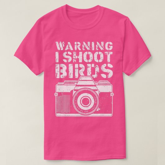 Warnung Ich schieße Vögel Funny Fotograf Retro Cam T-Shirt (Design vorne)