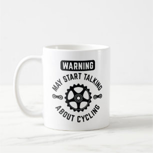 Warnung kann beginnen, über Radfahren zu sprechen Kaffeetasse
