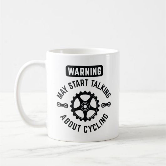 Warnung kann beginnen, über Radfahren zu sprechen Kaffeetasse (Links)
