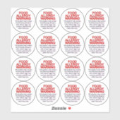 Warnung Lebensmittelallergie Vorsicht bei Nuts Soj Aufkleber (Blatt)