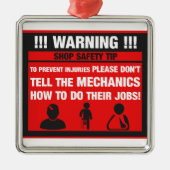 Warnung - Mechaniker-Geschäfts-Sicherheits-Spitzen Silbernes Ornament (Vorne)