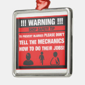 Warnung - Mechaniker-Geschäfts-Sicherheits-Spitzen Silbernes Ornament (Links)