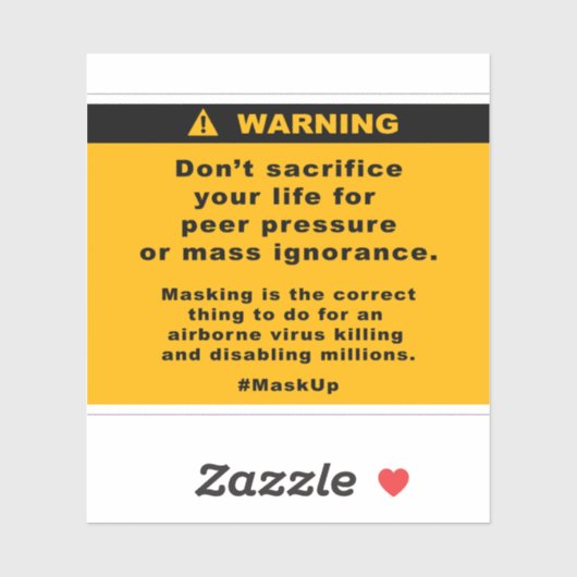 Warnung Opfere dein Leben nicht für Peer. Aufkleber (Blatt)