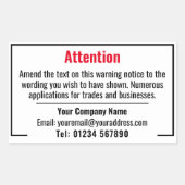 Warnung Rechteckiger Aufkleber (Vorderseite)