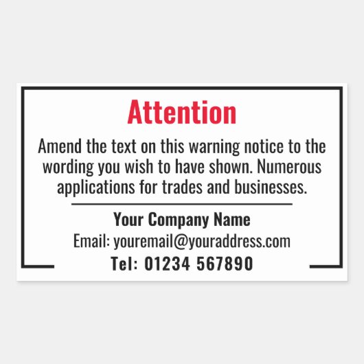 Warnung Rechteckiger Aufkleber (Vorderseite)