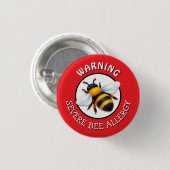 Warnung Schwere Bienenallergie-Alarm-Knopf Button (Vorne & Hinten)