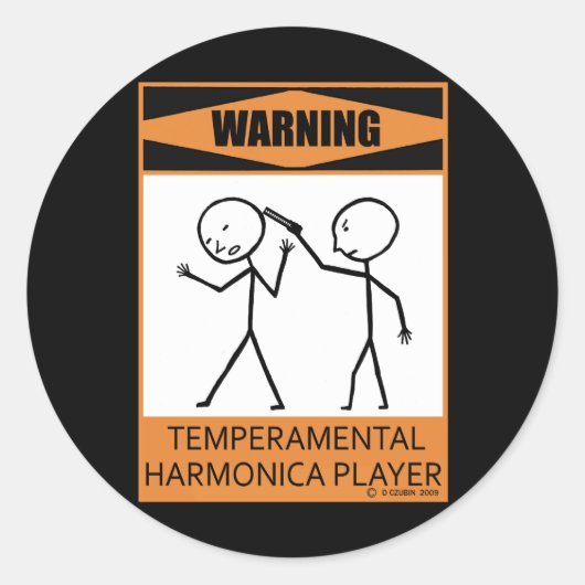 Warnung! Temperamental Harmonica Player Runder Aufkleber (Vorderseite)