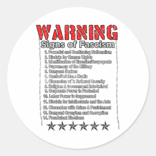 Warnung vor Anzeichen eines Faschismus gegen Trump Runder Aufkleber (Vorderseite)