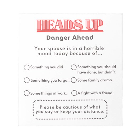 Warnung vor dem Ehegatten Notizblock (Vorderseite)