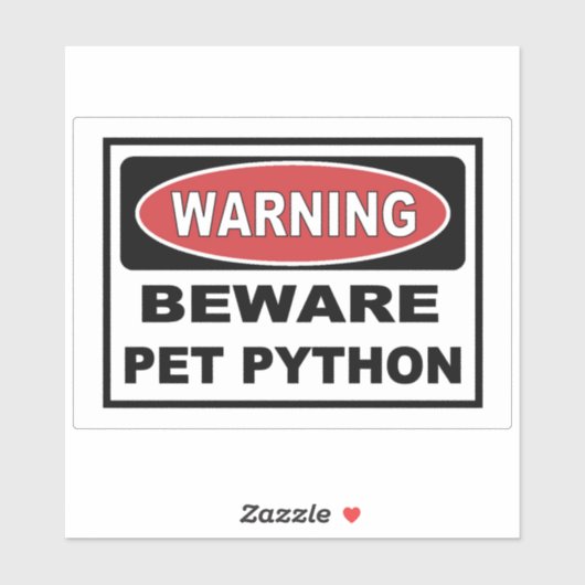 Warnung vor dem Python von Heimtieren für Schlange Aufkleber (Blatt)