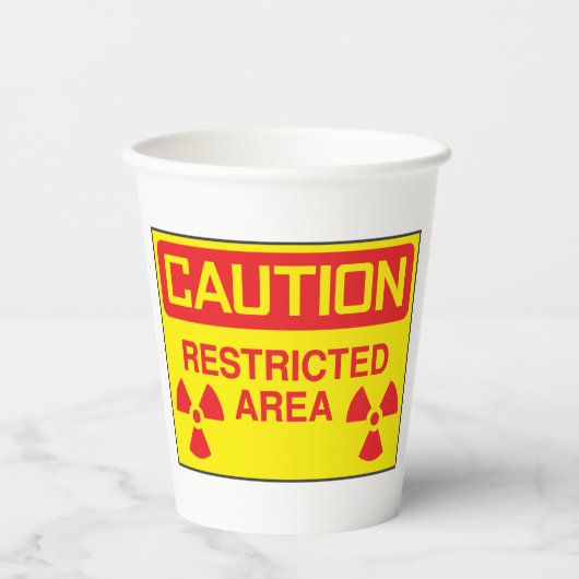 Warnung vor Strahlenbelastung in einem beschränkte Pappbecher (Vorderseite)