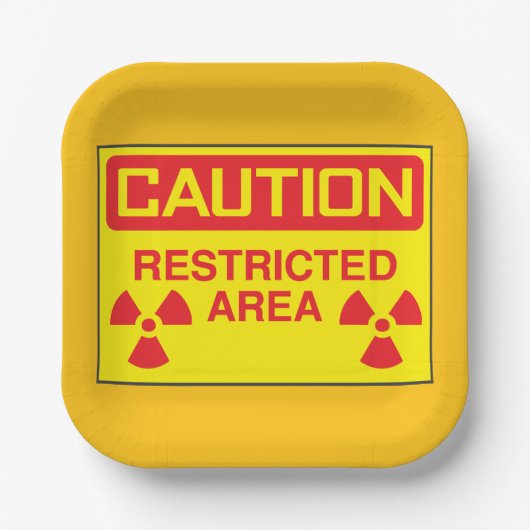 Warnung vor Strahlenbelastung in einem beschränkte Pappteller (Vorderseite)