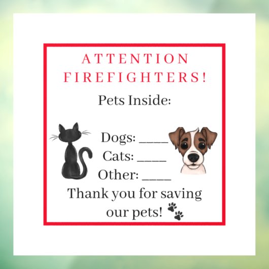 Warnung zur Sicherheit von Heimtieren im Falle ein Fensteraufkleber (Blatt 3)