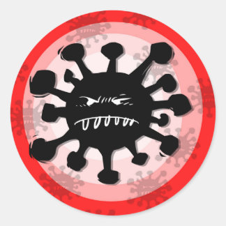 Warnzeichen für die Silhouette des Virus, Cartoon Runder Aufkleber