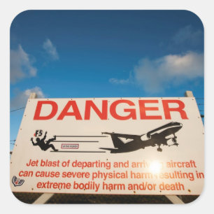 Warnzeichen nahe Flughafen St. Maarten, Quadratischer Aufkleber