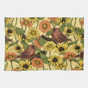 Warnzeichen und Blume, blassgelb Geschirrtuch