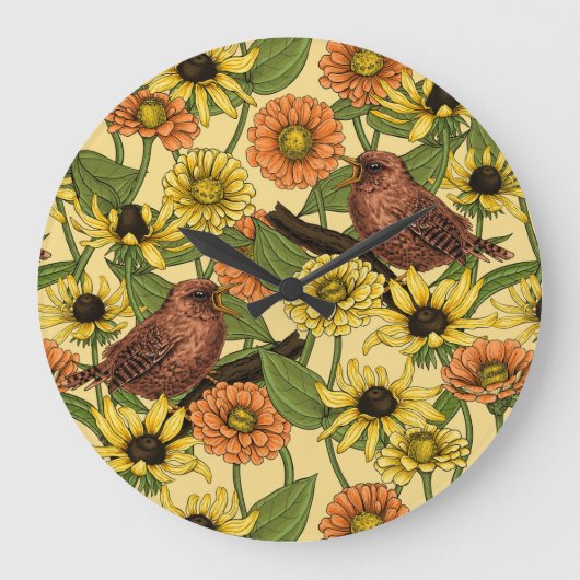 Warnzeichen und Blume, blassgelb Große Wanduhr (Vorderseite)