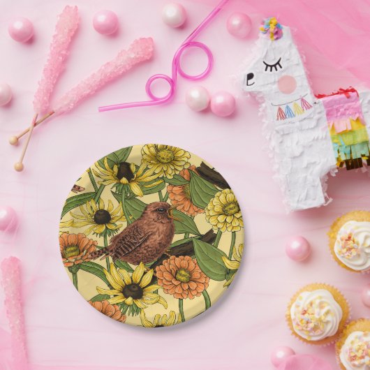 Warnzeichen und Blume, blassgelb Pappteller (Party)