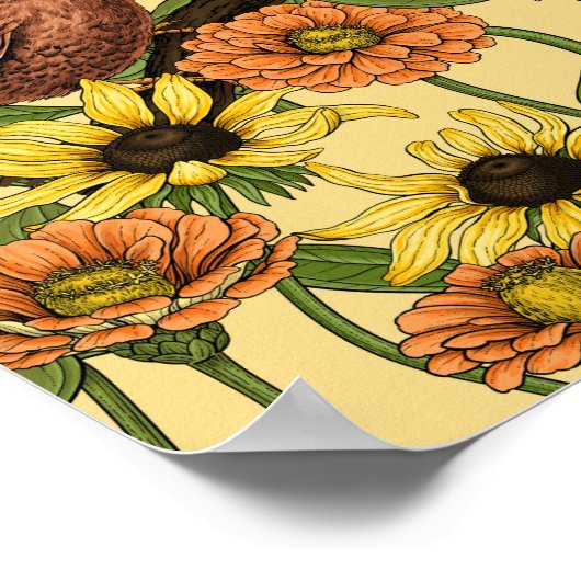 Warnzeichen und Blume, blassgelb Poster (Ecke)