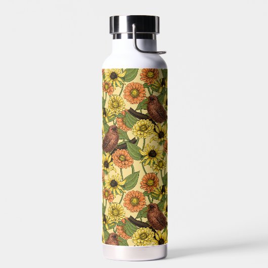 Warnzeichen und Blume, blassgelb Trinkflasche (Links)