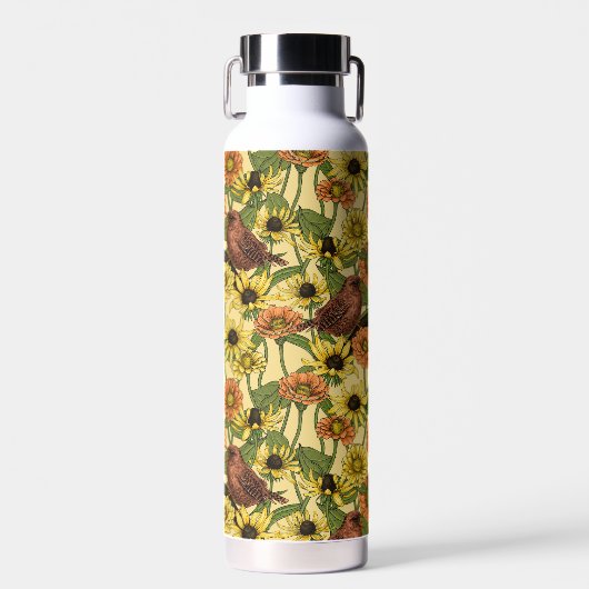 Warnzeichen und Blume, blassgelb Trinkflasche (Vorne)