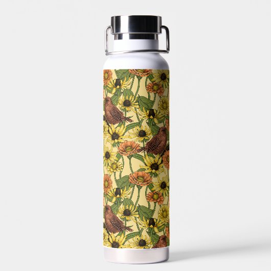 Warnzeichen und Blume, blassgelb Trinkflasche (Rückseite)