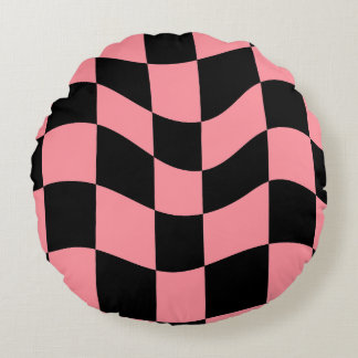Warped Checkerboard Throw Pillow - Trippy Pink and Rundes Kissen