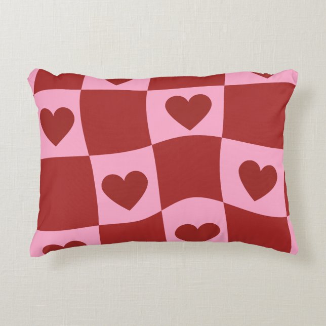 Warped Crimson Pink Checkerboard Pillow Dekokissen (Vorderseite)