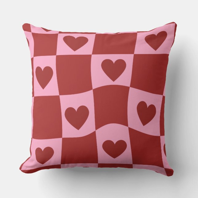 Warped Crimson Pink Checkerboard Pillow Kissen (Vorderseite)