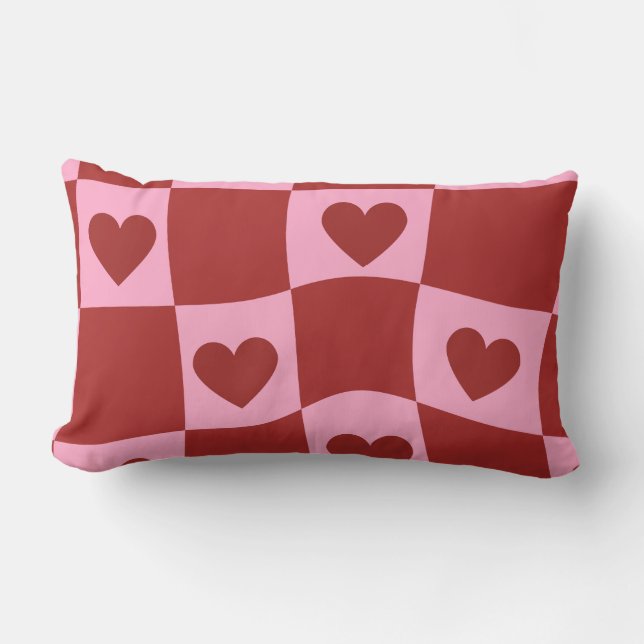 Warped Crimson Pink Checkerboard Pillow Lendenkissen (Vorderseite)