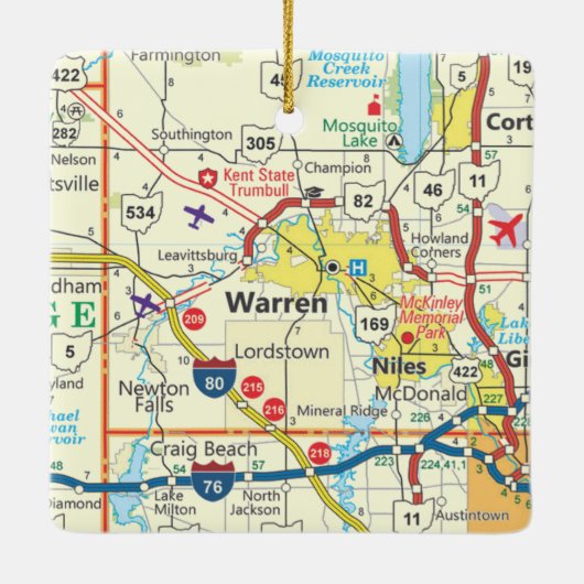Warren Ohio Karte Keramikornament (Rückseite)