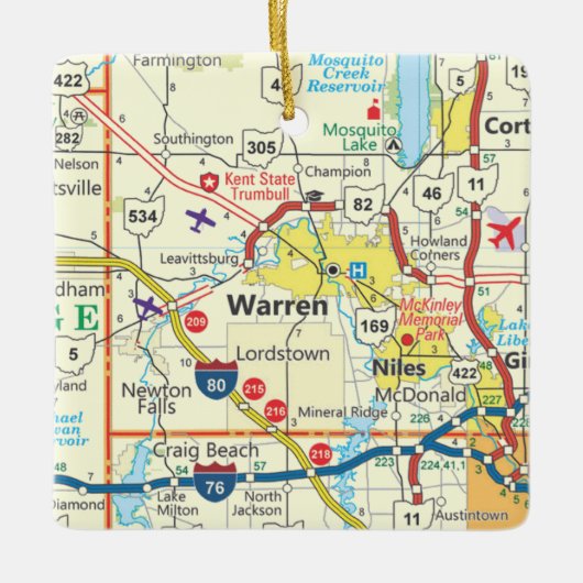 Warren Ohio Karte Keramikornament (Vorderseite)