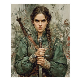 Warrien Maiden with Sword - Mittelalterliche Fanta Poster