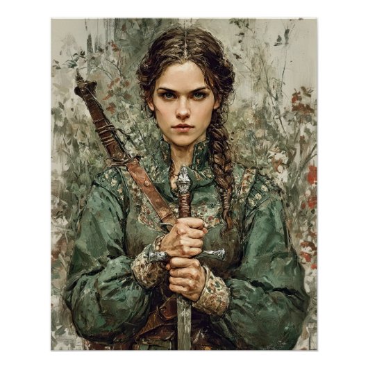 Warrien Maiden with Sword - Mittelalterliche Fanta Poster (Vorderseite)