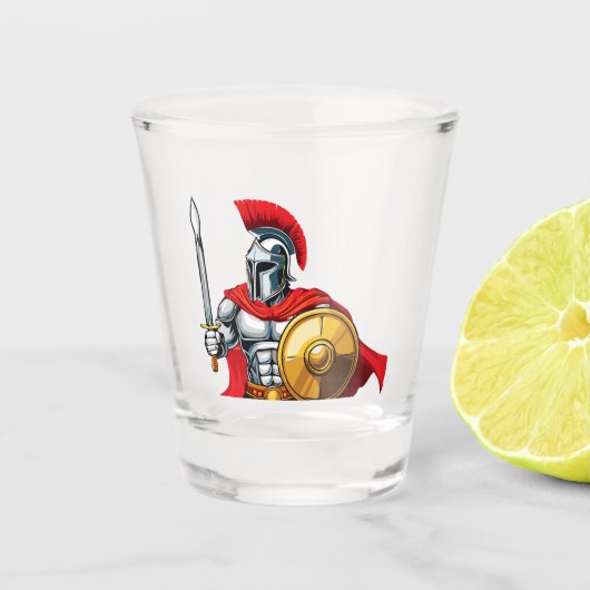 warrior holding sword and shield ready for battle schnapsglas (Vorderseite)