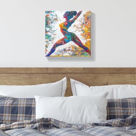 Warrior II Pose Stretched Canvas Print Leinwanddruck (Insitu (Schlafzimmer))