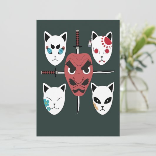 Warrior Katana Samurai Masks Einladung (Stehend Vorderseite)