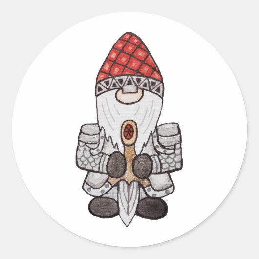 Warrior Knight Gnome Runder Aufkleber (Vorderseite)